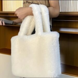 Plush Faux Fur Tote Bag - White